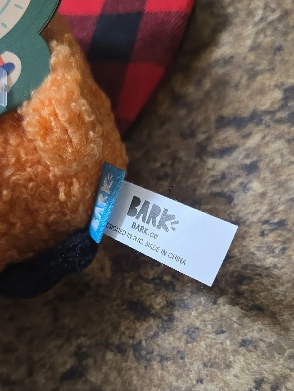 BARK Another‎ Dam Hipster Dog Toy Orange  with Plaid Accent NWT Size Small